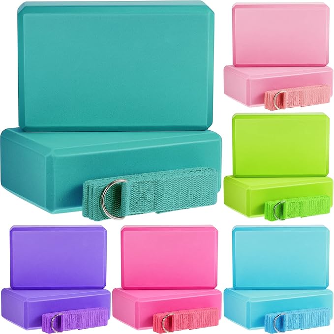 Meooeck 18 Pcs Yoga Blocks and Strap Set Include 12 EVA Foam Yoga Blocks Bulk 9"x6"x3" with 6 Adjustable 8 ft Straps D Ring Non Slip Props for Stretching Pilates Workout Studio Home Gym