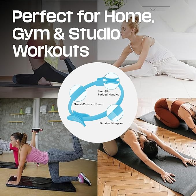 Premium Pilates Ring Fitness Circle - Lightweight Durable Foam Padded Handles, Flexible Resistance Exercise Equipment for Toning Arms, Thighs, Legs & Core