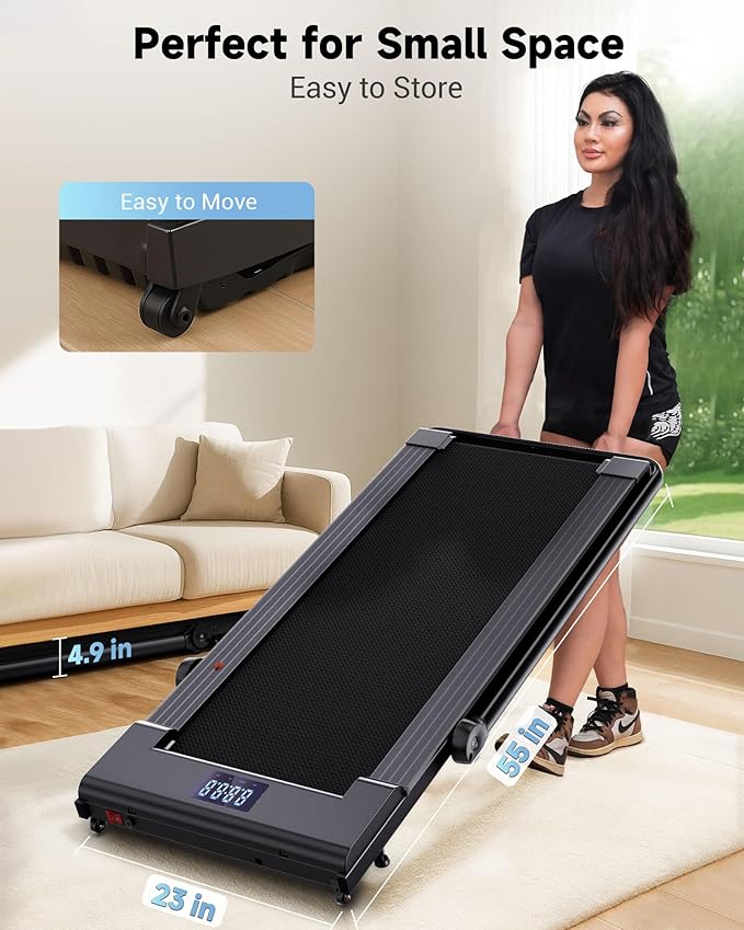 PulseDrive 8.7 MPH Walking Pad Treadmill with BLDC, Fits up to 6' & 47"x16" Super-Long Desk with Handle bar, Compact Under Desk Treadmill for Home Office, Walking Running Machine w/t Remote Control