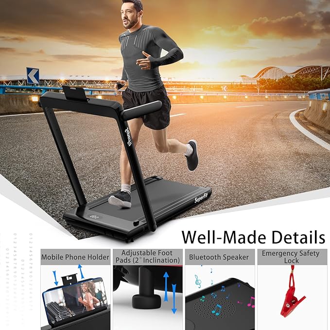 Goplus 2 in 1 Folding Treadmill, 2.25HP Superfit Under Desk Electric Treadmill, Installation-Free with Remote Control, APP Control and LED Display, Walking Jogging for Home Office