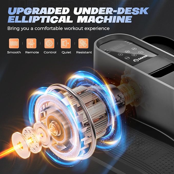 Saker Under Desk Elliptical Machine, Electric Seated Pedal Exerciser, Mini Ellipse Leg Exerciser with Display Monitor, Remote Control, Elliptical Machine for The Old and Young Leg Ercise
