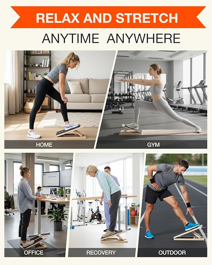 Frylr Portable Wooden Slant Board for Calf Stretching and Exercise, Adjustable Incline Wedge for Squats and Balance, Ankle, Knee and Heel Support, Professional Physical Therapy Equipment,Wood