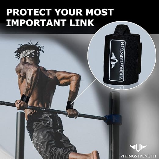 VIKINGSTRENGTH Wrist Brace Support (18" Premium Quality) for Weight lifting, Crossfit, Bodybuilding and Fitness. Wrist Wraps for Pain Relief and Recovery. Strap for Men and Women + V-Strength App