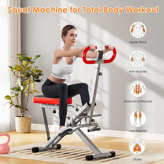 SogesGame Squat Machine for Home, 2 in 1 Squat Rowing Machine, Foldable Leg Training Machine, Squat Trainer for Glutes & Legs Workout