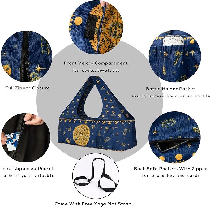 Yoga Mat Bag - Large Yoga Bag with Yoga Mat Strap, Zipper and Pockets - Yoga Bags and Carriers Fits All Your Stuff - Personalized Yoga Mat Bags for Women Fits Most Size Mats