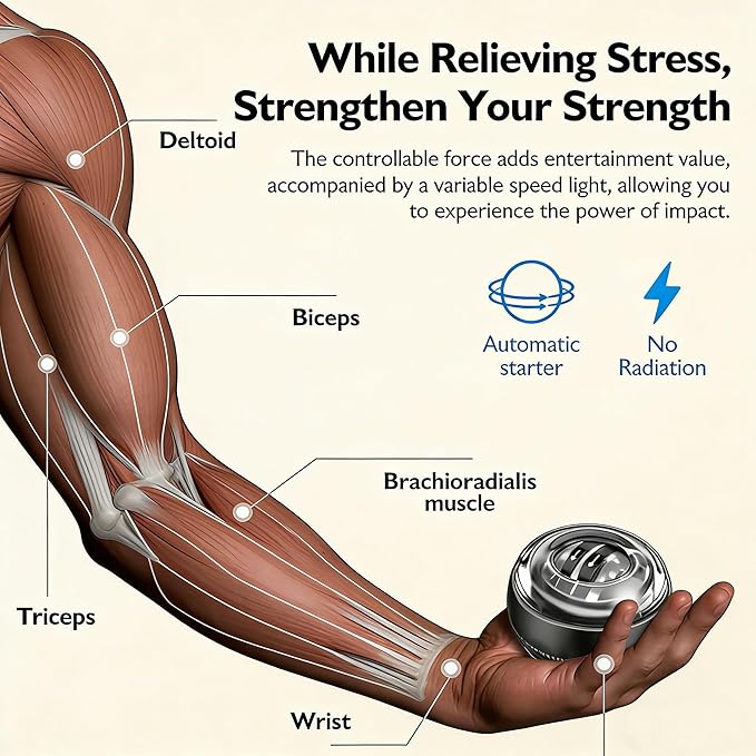 2026 Upgraded Torque Ball Wrist Exerciser, Auto-Start Gyroscopic Forearm & Hand Strength Trainer, Resistance Training Tool