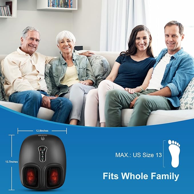 COMFIER Shiatsu Foot Massager with Heat,Vibration,Rolling Compression,Feet Massager for Plantar Fasciitis,Neuropathy Pain,Home Office Use,Fits Size up to 13IN,for Dad,Mom