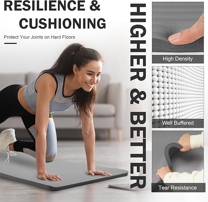 BalanceFrom Yoga Mat 1-Inch Extra Thick High-Density Exercise Mat with Non-Slip Surface & Carry Strap for Men & Women Tear-Resistant Pilates Workout Mat for Home Gym, Floor Fitness, Multiple Colors