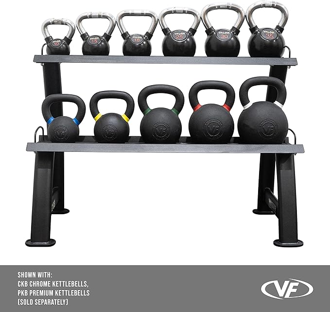 Valor Fitness 2-Tier Kettlebell Storage Rack – Heavy Duty Weight Holder, Organize Gym Equipment, 600 lb Max Weight Capacity for Dumbbells, Kettlebells & Fitness Gear