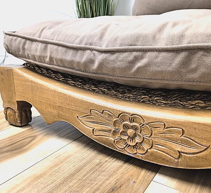 Handcrafted Wooden Meditation Chair with Woven Seagrass Seat, 30 x 28 x 18 inches (Stone)