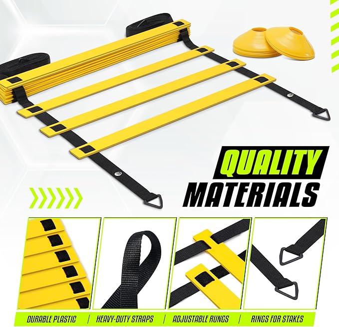Yes4All Agility Ladder – Adjustable Speed & Agility Training Equipment for All Ages – Durable, Portable, Multiple Combo Sets Available