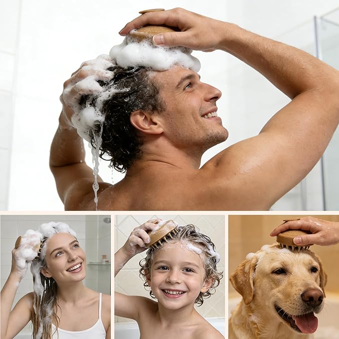 Nimiah Scalp Massager Hair Growth - Manicure Safe Scalp Scrubber Shampoo Brush with Coconut Shell Base & Soft Silicone Bristles for Dandruff Removal, Stress Relax & Deep Cleansing