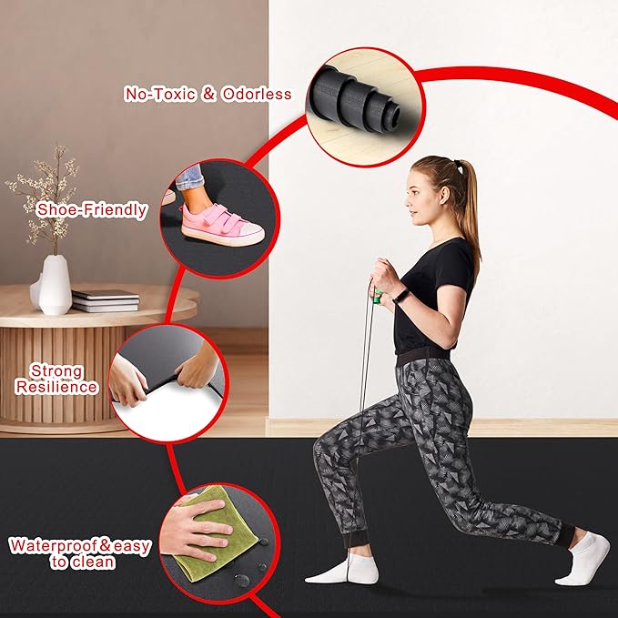 Extra Large Exercise Mat 6'x4'/7'x5'/6'x8'/6'x9'/6'x10'/6'x12'（7mm）, Gym Flooring for Home Gym,Thick Exercise Mats for Home Workout,Non-Slip,Extra Durable,High-Density Gym Mats for Jump Rope,Cardio