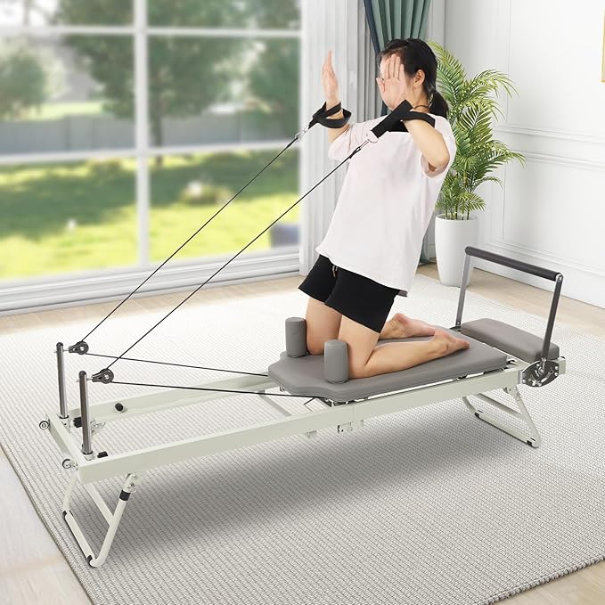 Foldable Pilates Reformer Machine with Adjustable Resistance & 264lbs Capacity, Multifunctional Yoga Fitness Equipment for Home Gym, Studio, Pilates Enthusiasts