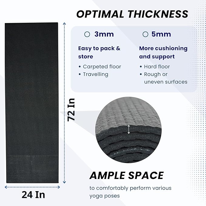 Everyday Yoga Deluxe Mat, Spacious 72"x24" Non-Slip Yoga Mat for Comfortable Home Workouts, 3-5mm Extra Thick