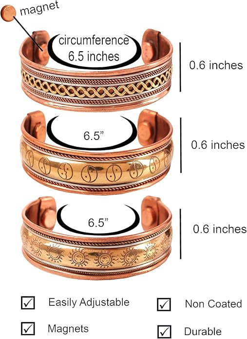 Touchstone copper bracelets | gift for men women |adjustable 100% pure solid real magnetic jewelry | handmade bracelet set combo | rope braided tibetan bangles.
