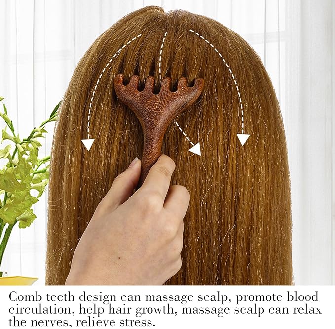 3 Pcs Wooden Scalp Massager,Five Touch Therapy Combs,Sandalwood Gua Sha Comb,Hair Massager Scalp Stress Relax,Protable Head Scratcher Manual Scalps Massagers,Wooden Wide Tooth Comb For Women, Men