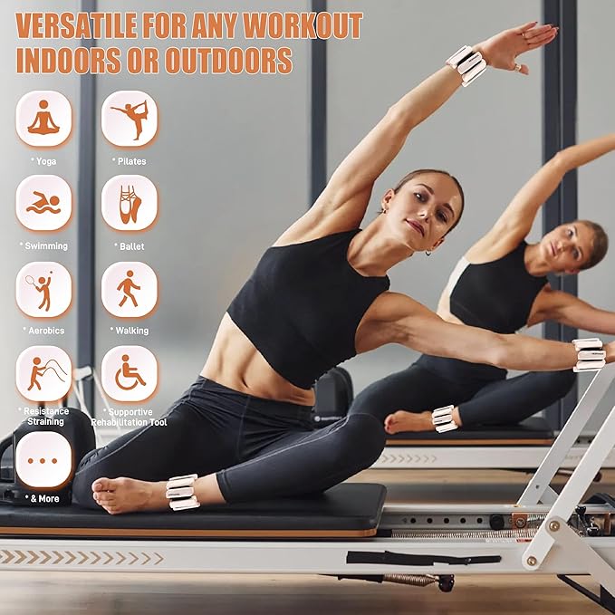 Wrist & Ankle Weights for Women and Men, 2lbs/4lbs Pairs Adjustable Silicone Weighted Bangles for Arm & Leg Workouts, Perfect for Pilates, Barre, Yoga, Walking & Home Fitness 24055