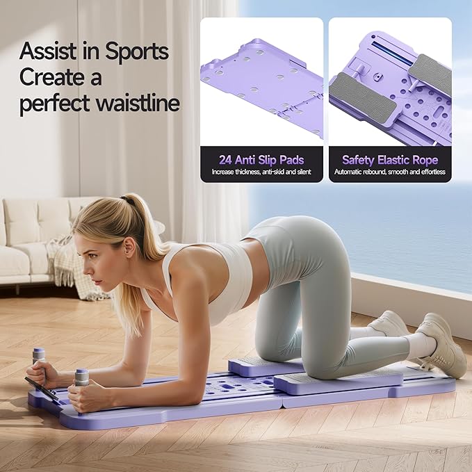 Multifunctional Pilates Board - Home Fat Burning Fitness Equipment with 3 Modes, Foldable Design, 330LBS Capacity, Stainless Steel Rollers for Core, Leg, Arm & Back Training