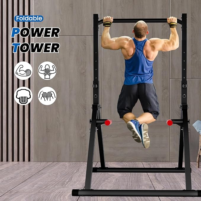 DOBESTS Power Tower Pull Up Bar Free Standing, Adjustable Foldable Pull Up Station, Home Gym Strength Training Equipment 700LBS