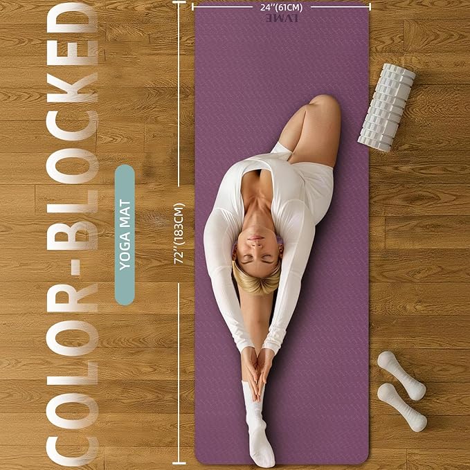 Yoga Mat Non Slip, Anti-Tear 1/4 Thick TPE Yoga Mats for Women and Men, 72"x24" Exercise & Fitness Mat with Carrying Strap, Workout Mats for Yoga, Pilates and Floor Exercise