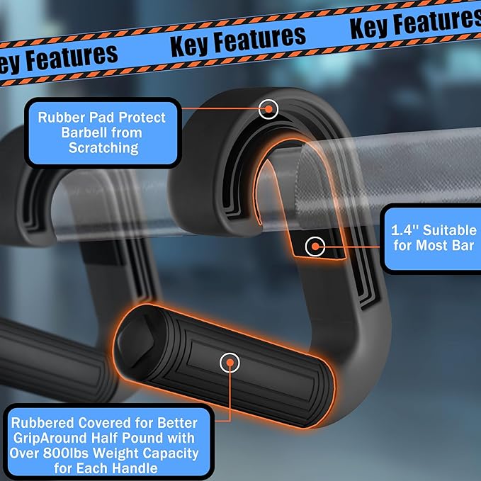Pull Up Handles Neutral Grip: Portable Barbell Grip with 2 Detachable Straps for Cable Machine LAT Pull Down T-bar Row Deadlift Shrug