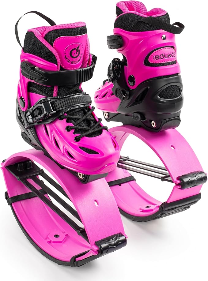 New Bounce Jumping Shoes for Kids - Premium Moon Boots - Durable Kangaroo Jumpers - Strong, Safe and Adjustable Fit, Perfect for Exercise and Fun - New & Improved Edition (Large, Pink)