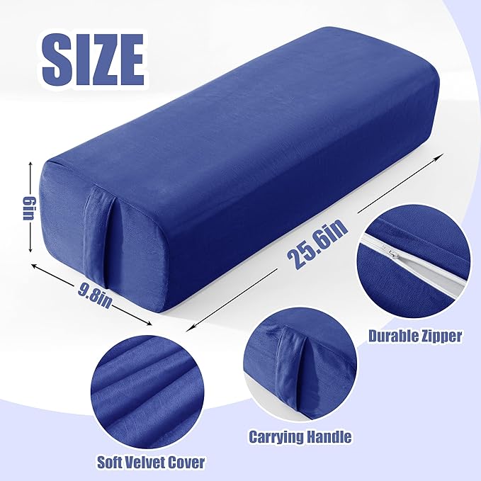 MABOZOO Yoga Bolster Pillow, Triple-Layer Sponge Rectangular Yoga Bolster with Carry Handle Meditation Pillow with Washable Cover for Restorative, Meditation