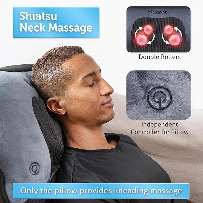 COMFIER Full Body Massage Mat with Movable Neck Pillow, 10 Vibrating Motors & 4 Heating Pads, Back Massage Pad, Father's Day Gifts for Dad Men