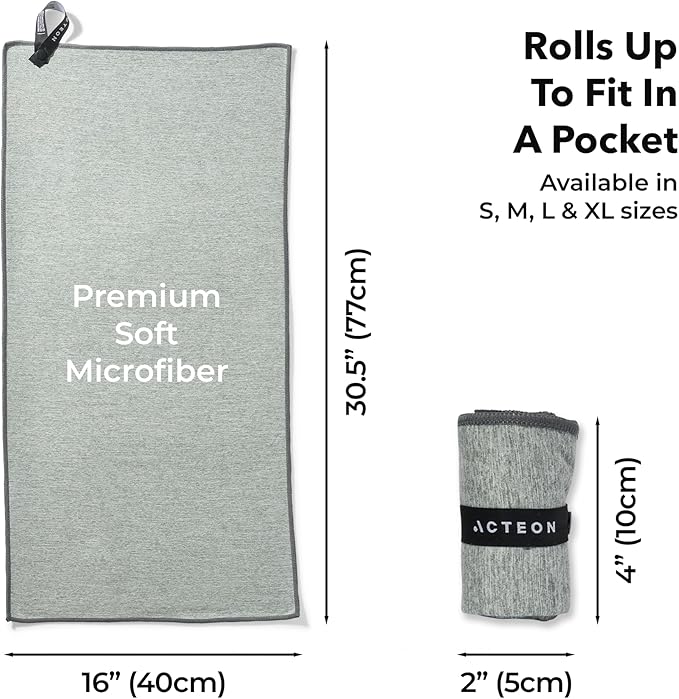 Acteon Microfiber Gym Towels 5 Pack, Quick Dry Silver ION Odor-Free Sweat Towel, Super Absorbent Fast Drying for Men & Women, Workout, Yoga, Running, Hiking, Travel – 16x30.5 Inch