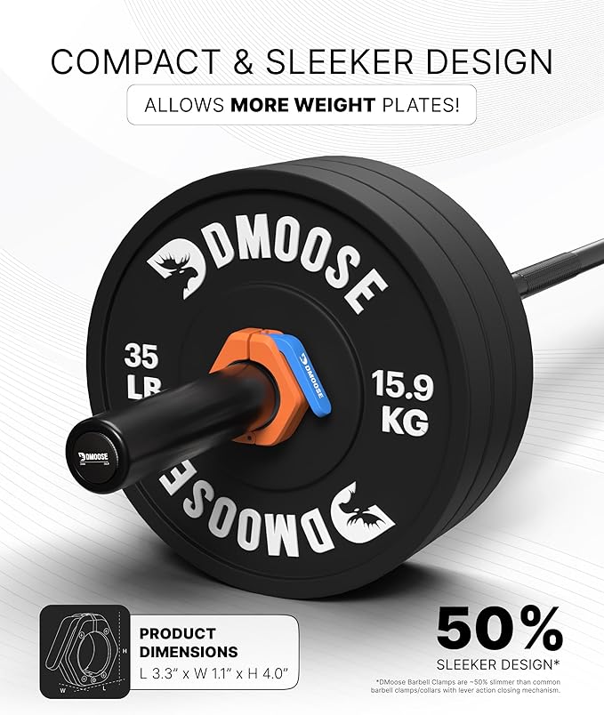 DMoose Fitness Barbell Clips 2 Inch (Pair) - Quick Release Olympic Barbell Clamps & Collars with Anti Slip TPR Grip for Secure Weightlifting and Powerlifting - Weight Clips for Bars at Home or Gym