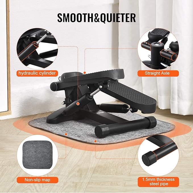 VEVOR Stair Stepper, Mini Stepper for Exercise at Home, Hydraulic Fitness Stepper with Resistance Bands, Full Body Workout Cardio Equipment, Stair Climber