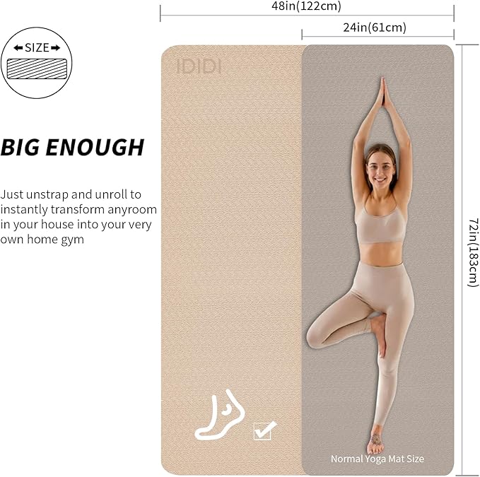Large Yoga Mat (6'x 4') - Extra Long and Wide Workout Mat for Men and Women,Non-Slip POE 0.32''/0.4'' Thick Fitness Mat, Eco-Friendly, Thick Wide Exercise Mat for Home Workouts,Ideal for Yoga and Pilates.