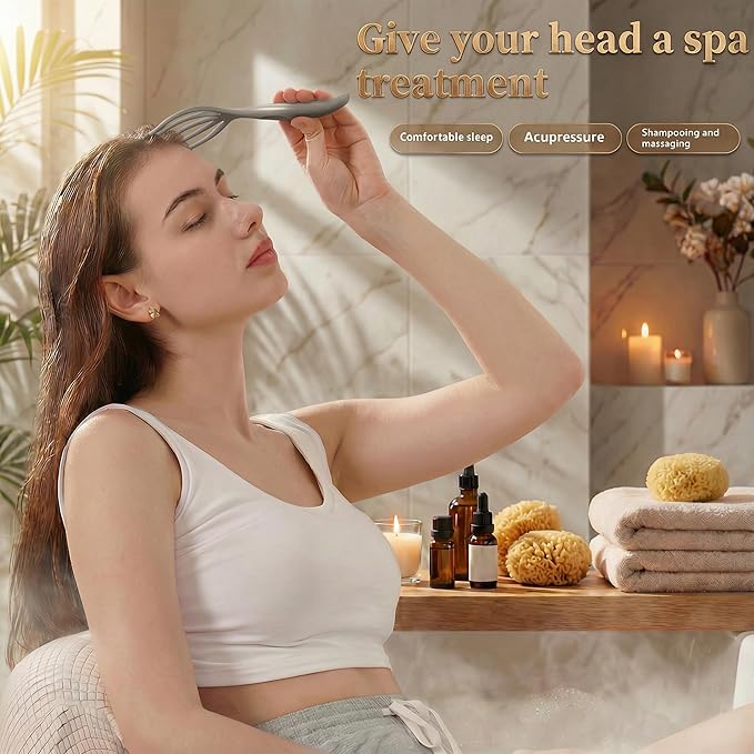 Scalp Massager & Gua Sha Tool Set - Manual Head Massager, Massage Comb for Relaxation & Stress Relief (Grey & Brown)
