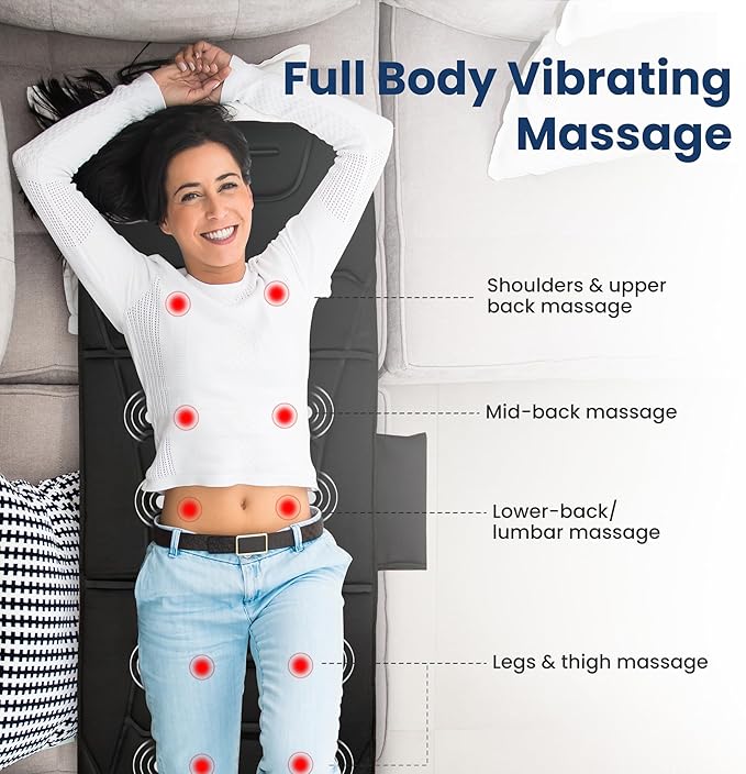 COMFIER Full Body Massage Mat with Heat, 10 Vibration Motors, 4 Heating Zones, 30-Minute Auto Shut-Off, Foldable Relaxation Pad for 3 Adjustable Intensity– Vibration Massage Only