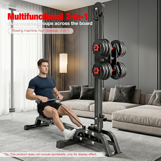 Foldable Multifunctional Rowing Machine, Dumbbell-Loaded Home Gym Equipment, Adjustable Resistance Strength & Cardio Trainer, Full Body Workout with Pull Down System (No Dumbbells Included)