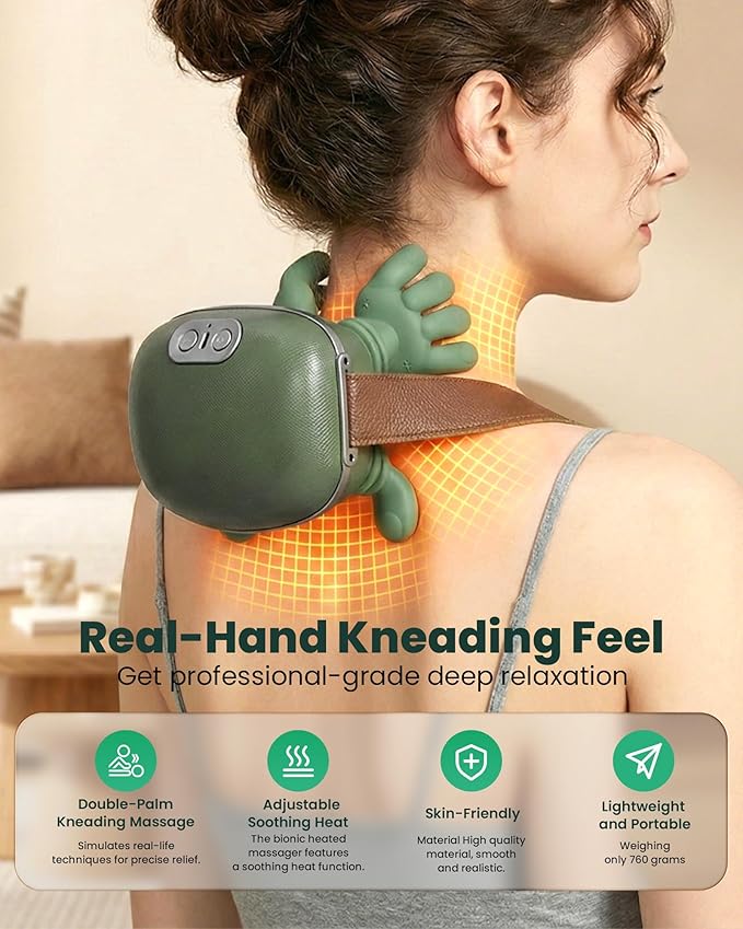 Neck Massager with Heat - Neck and Back Shiatsu Massager for Relieve Fatigue, Deep Tissue Portable Neck and Shoulder Massager for Home and Travel, Green