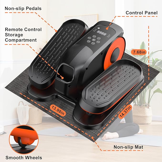 Mini Under Desk Elliptical Low Impact Electric Leg Exerciser As Seen on TV While Sitting for Seniors with Non-Slip Mat Quiet & Portable for Home and Office