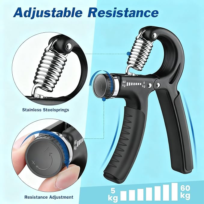 Grip Strength Trainer, Hand Grip Exerciser Strengthener with Adjustable Resistance 11-132 Lbs (5-60kg), Forearm Strengthener, Hand Exerciser for Muscle Building and Injury Recover 1 Pack