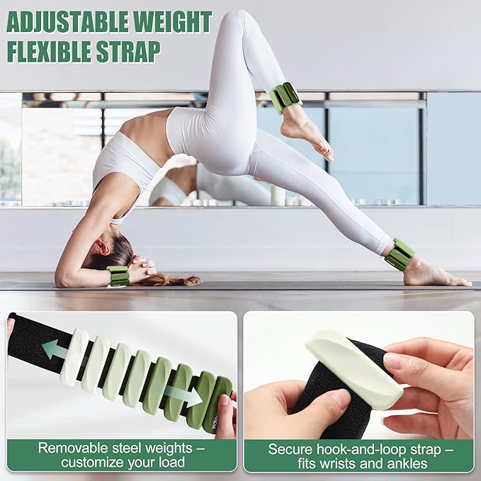 Wrist & Ankle Weights for Women and Men, 2lbs/4lbs Pairs Adjustable Silicone Weighted Bangles for Arm & Leg Workouts, Perfect for Pilates, Barre, Yoga, Walking & Home Fitness 24055