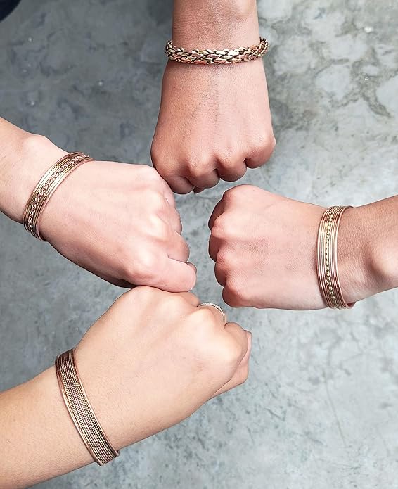 Touchstone copper bracelets | gift for men women |adjustable 100% pure solid real magnetic jewelry | handmade bracelet set combo | rope braided tibetan bangles.