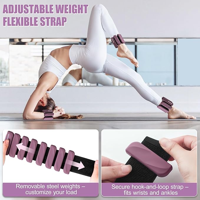 Wrist & Ankle Weights for Women and Men, 2lbs/4lbs Pairs Adjustable Silicone Weighted Bangles for Arm & Leg Workouts, Perfect for Pilates, Barre, Yoga, Walking & Home Fitness 24055
