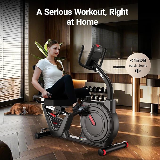 HARISON Recumbent Exercise Bike for Seniors, Quiet Magnetic Recumbent Bike for Home Use, Comfortable Seat, Step-Through Frame, App Compatible