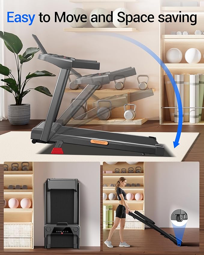 Treadmill with 15% Incline, 3-in-1 Portable Treadmills for Home and Office, Foldable Treadmill with Handles, 3.0HP Quiet Brushless Walking Pad Treadmill with Triple Display,300 LBS Weight Capacity