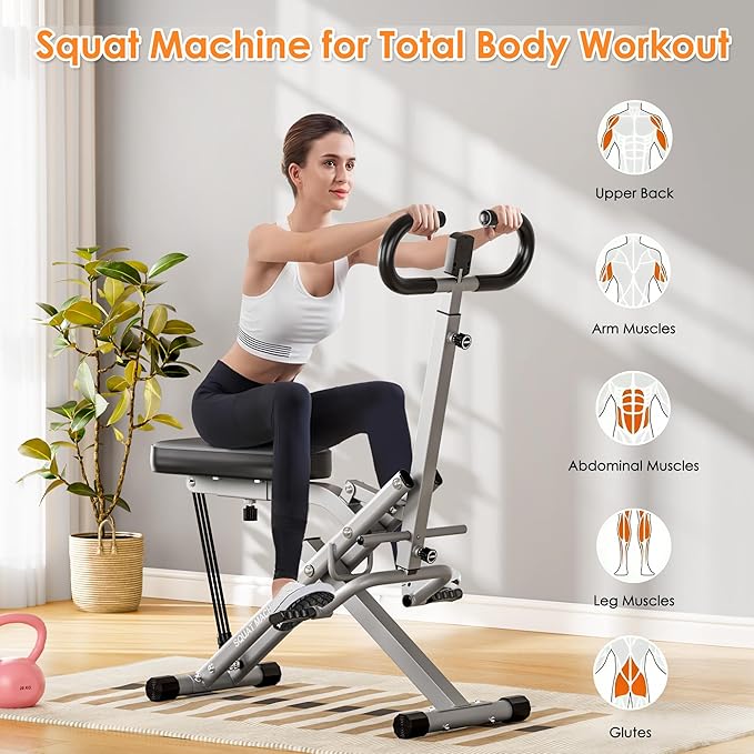 DlandHome Squat Machine, Squat Rowing Machine with Adjustable High-Strength Resistance Band for Home Gym, Foldable Leg Glute Trainer for Full Body 330lbs