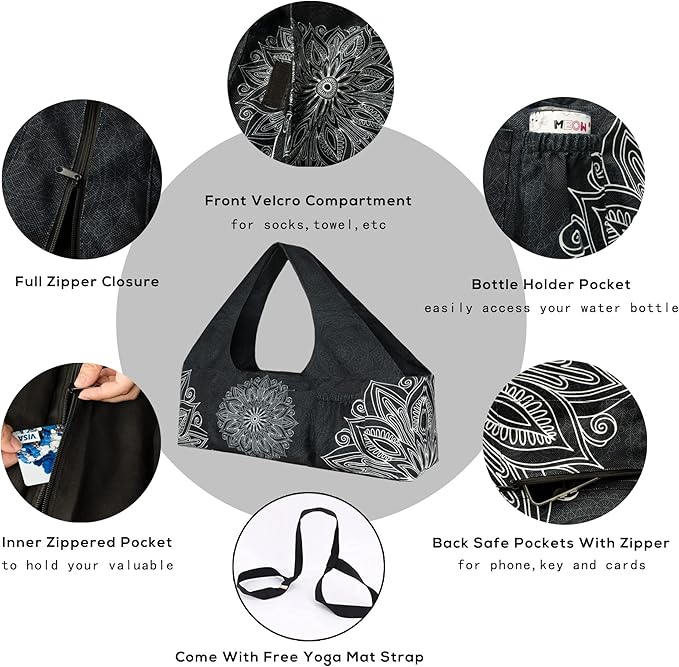 Yoga Mat Bag - Large Yoga Bag with Yoga Mat Strap, Zipper and Pockets - Yoga Bags and Carriers Fits All Your Stuff - Personalized Yoga Mat Bags for Women Fits Most Size Mats