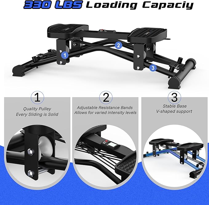 Ski Balancing Machine with Resistance Bands, Slide Steppers Full Body Cardio Workout Equipment, Twister Balance Board Equipped with LCD Monitor, 330LBS Capacity
