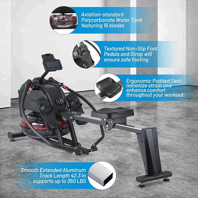 Garvee Rowing Machine Workout, Rowing Exercise Equipment with 16 Levels of Quiet Dual Slide, Rowing Exercise Machine, 350 LB Weight Capacity, Magnetic Rowing Machine for Home Use, App Compatible