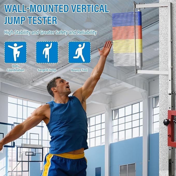 Adjustable Height Vertical Jump Tester, 47.24''-137.8" Wall-Mounted Vertical Jump Measurement Tool, School Gym Verticals Jumps Trainer Training Equipment, Verticals Jumps Tester Outdoor Use