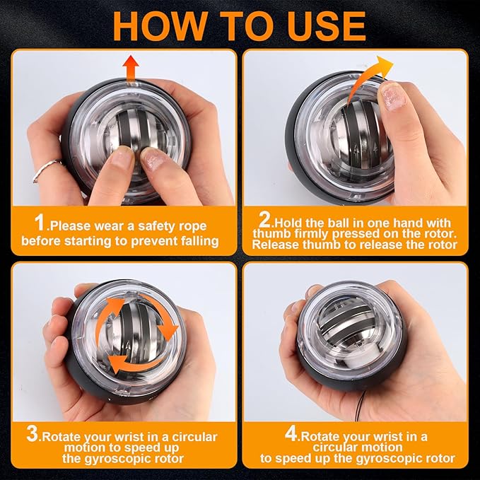 Torque Ball with Counter - Auto-Start Wrist Power Gyro Ball, Forearm Strengthener, Grip Strength Trainer, Hand Strengthening Devices, Wrist Trainer Balls, Finger Exerciser with LED Lights